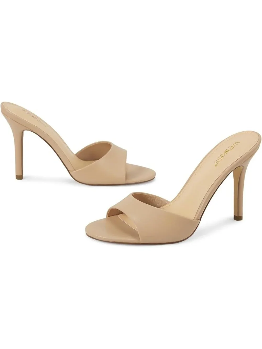 Women's Nude Faux Leather Single Strap Open Toe Round Toe Dess High Heel Sandals
